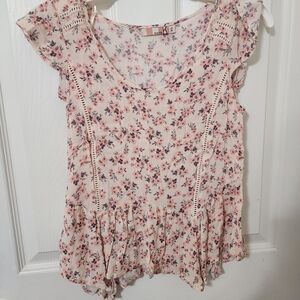 katie Pink Floral Blouse with Ruffle Sleeves XS